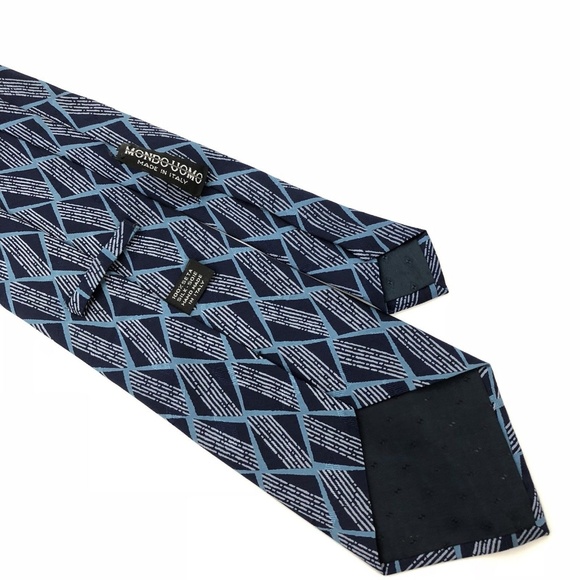 Mondo Uomo 100% Silk Tie Blue Geometric Italy - Picture 5 of 7